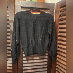 Desigual Black Glitter Crewneck Sweater with Rainbow Neckline